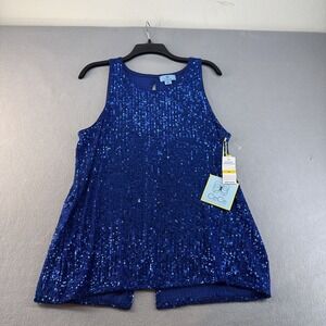 Cece Royal Blue Sequin Tank Top Medium Sparkle Party Holiday Keyhole
